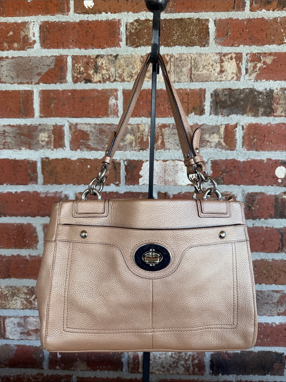 Coach Metallic Rose Gold Pebbled Leather Shoulder Bag